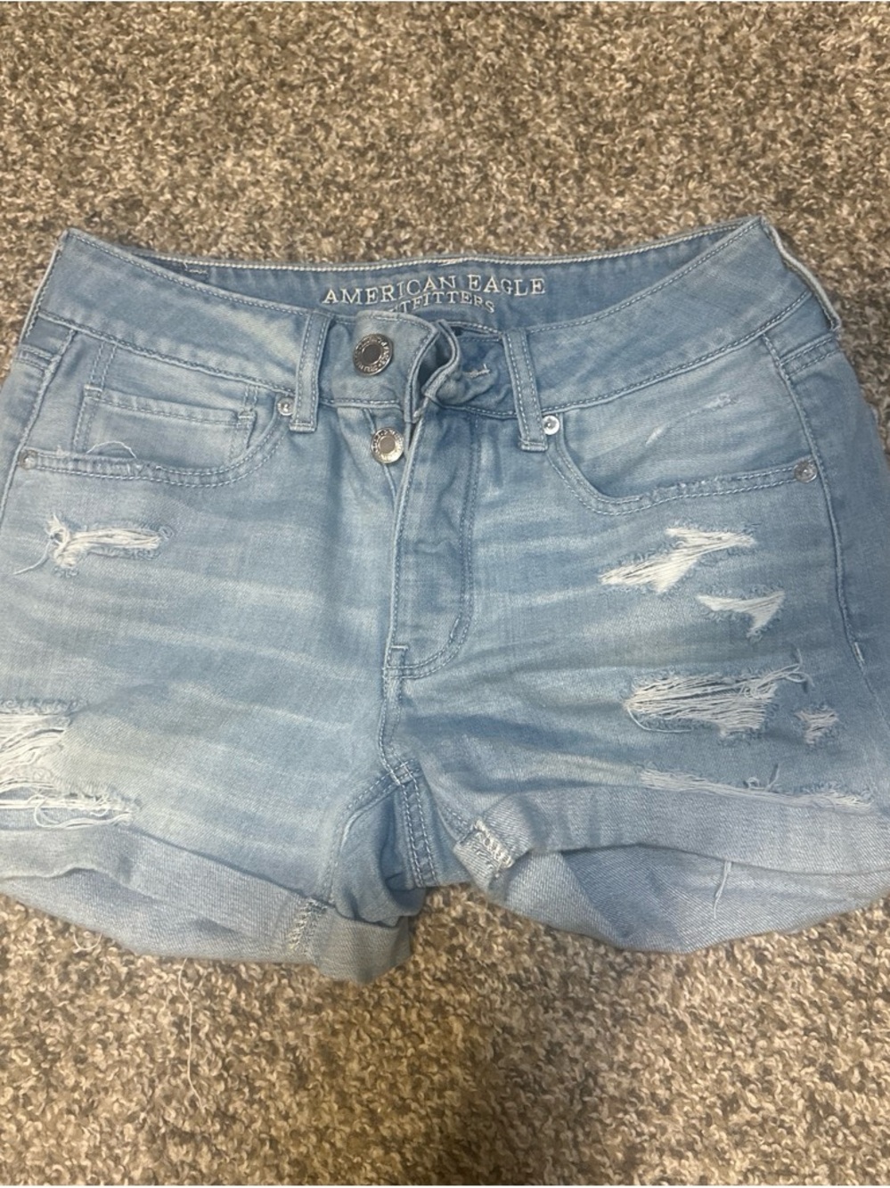 American Eagle Outfitters Pale Blue Distressed Denim Cutoff Shorts